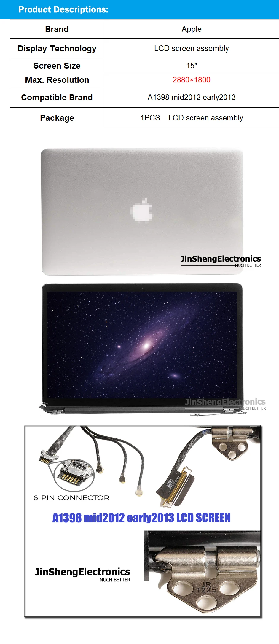 Высокое качество для Macbook Pro retina 15 ''A1398 полный lcd Экран дисплея полная сборка mid2012 early2013