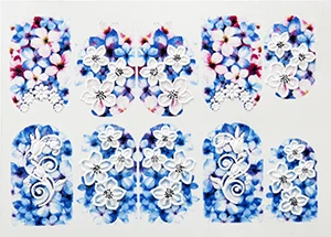 3D Acrylic Engraved flower Nail Sticker blue flowers birds Water Decals Empaistic Nail Water Slide Decals Z0165 - Цвет: 5