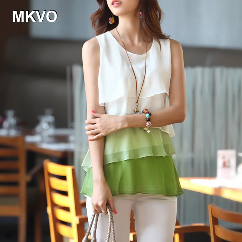 Marrón Bluses Femeninas amarillo Estilo Camisa Mangas Sin Blusas verde Blanca Las Moda De El Tops Gasa Damas Coreano Mujeres Más Tamaño On6qfOUR