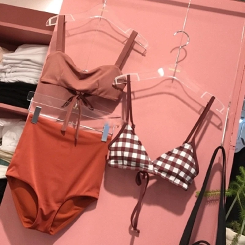 

High Waist Swim Suits 3 Pieces Grid Swimsuit Sexy Bikini Set 2018 Hot Women's Bathing Suits Swimwear Beach Pool Holiday
