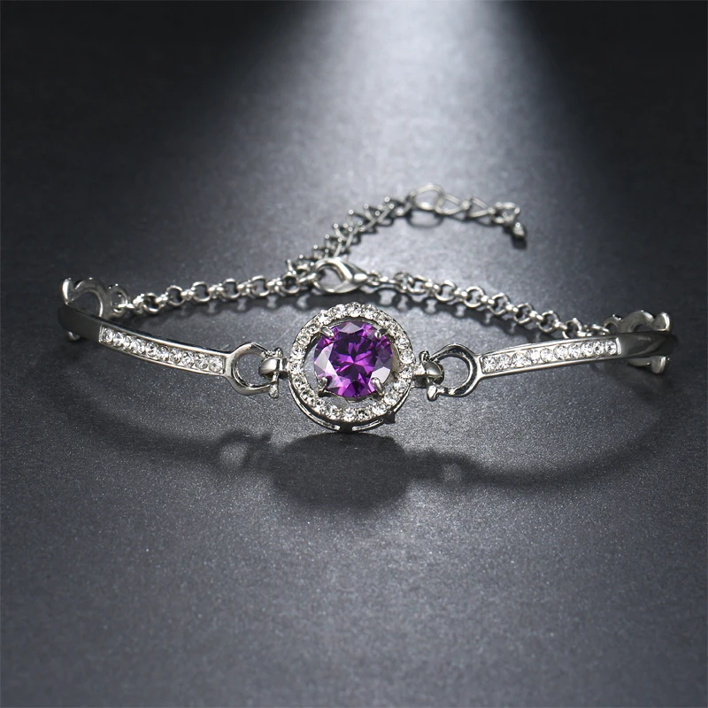 EMMAYA, 8 цветов, простой кристалл, модные браслеты-цепочки для женщин, Pulseira Feminina, ювелирные браслеты - Окраска металла: purple