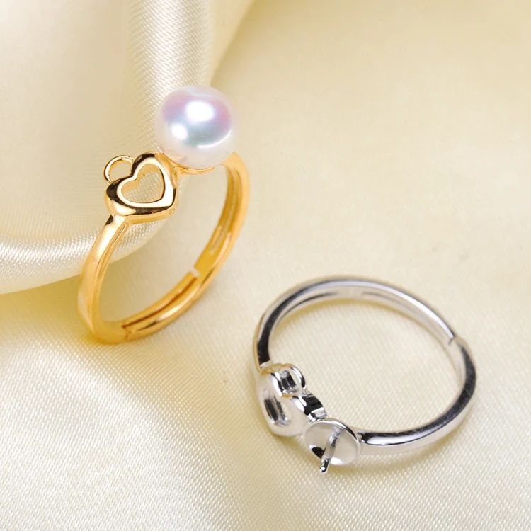 

New Arrival 925 Sterling Silver Pearl Ring Finger Ring Setting Adjustable Ring Findings Jewelry Parts Fittings Accessories
