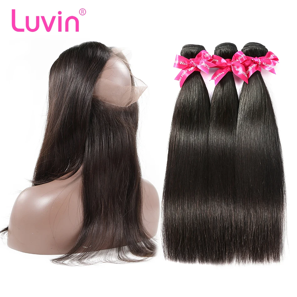 

Luvin Hair Remy Hair Bundle With Closure Brazilian Hair 3 Bundles With 360 Lace Frontal Closure Pre-Plucked Straight