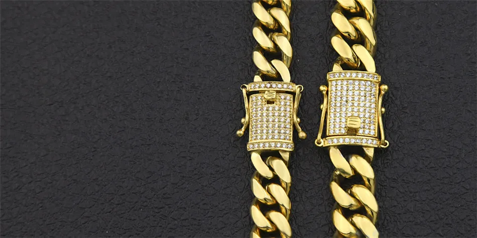 14 мм Для мужчин хип-хоп кубинский Майами ссылка браслет Iced Out Циркон застежка цвета: золотистый, серебристый Нержавеющая сталь браслет-цепочка cz ювелирных изделий " 8"