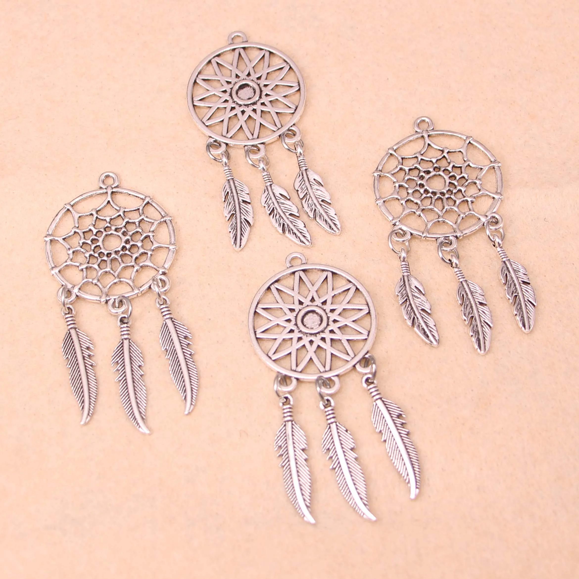 30pcs Vintage Silver Tree Feather Dream Catcher Charms for Earring