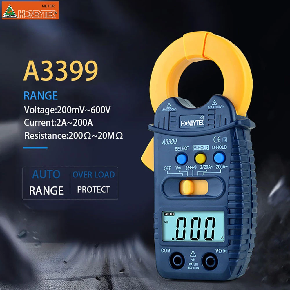 

High Quality A3399 Digital Clamp Multimeter Meter tester Current AC/DC Voltage Resistance Capacitance Frequency Tester Detectio