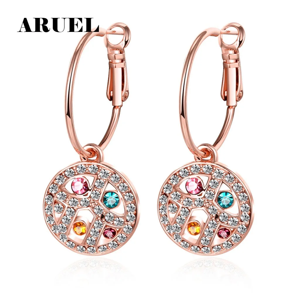 

ARUEL fashion Rose gold Hollow Crystal Earrings popular Circle wedding Party For Women girl Earings Jewelry Christmas gift