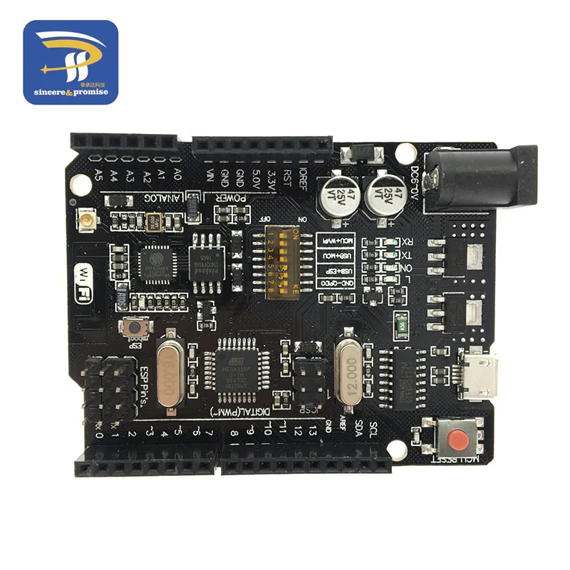 UNO+ WiFi R3 ATmega328P+ ESP8266(32 Мб памяти) USB-TTL CH340G для Arduino Uno, NodeMCU, WeMos ESP8266 новое поступление