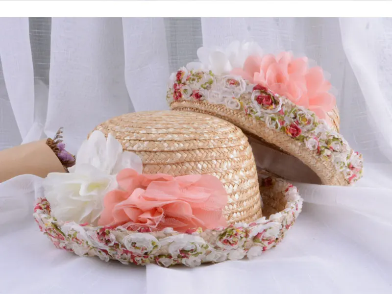 baby straw hat womens straw hats for women summer beach sun hat kids girls with flowers  (3)