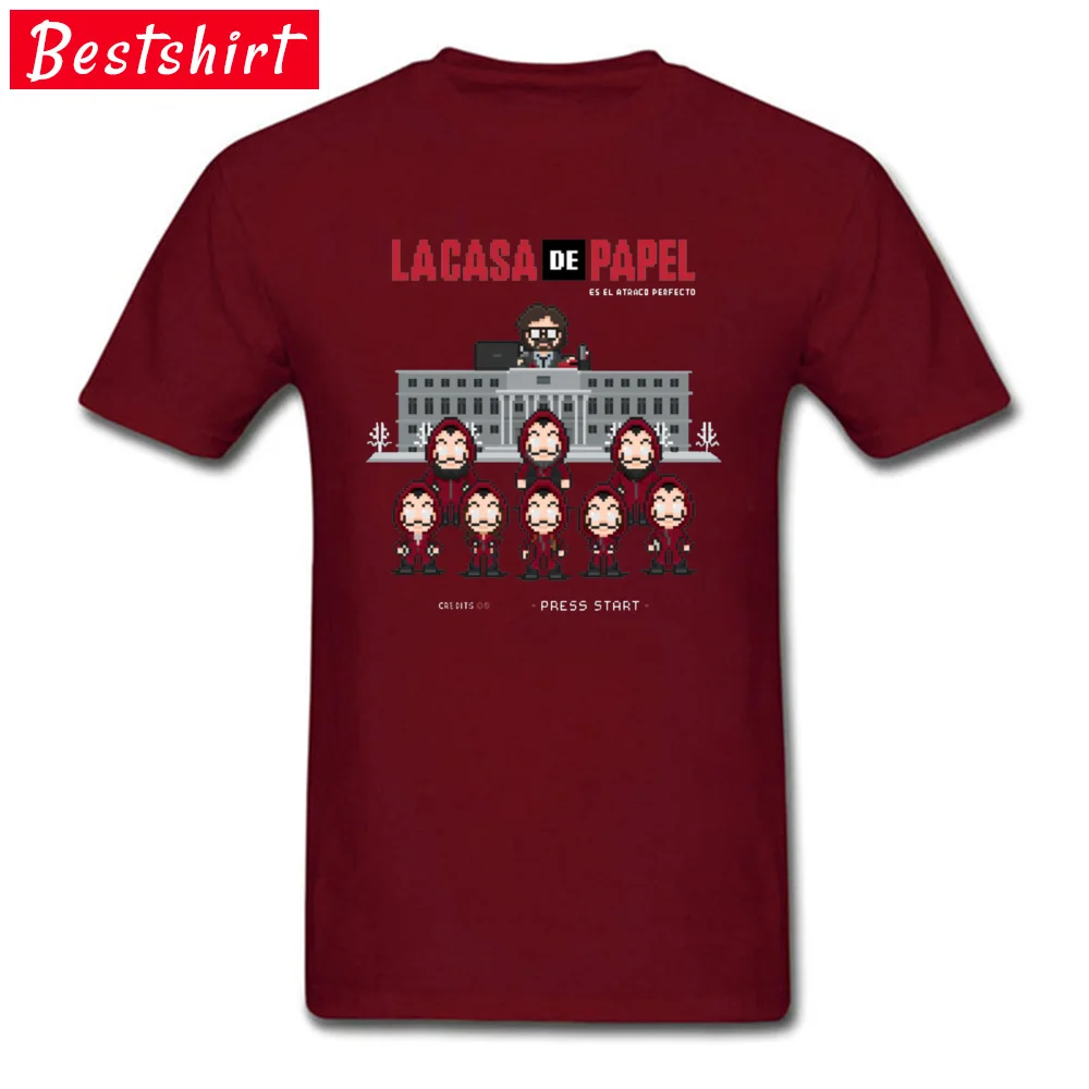 Gift Casual Summer/Fall 100% Cotton O-Neck Men Tops Shirt comfortable T Shirt Brand Short Sleeve T-Shirt Drop Shipping La casa de papel  12415 maroon