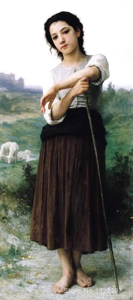 

Canvas Paintings for living room Young Shepherdess Standing William Adolphe Bouguereau High quality Hand painted