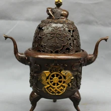 Песня voge gem S2604 1" Тибет Бронзовый Свинка Народной Рыбы 8 Благоприятный Символ Статуя Курильница Курильница