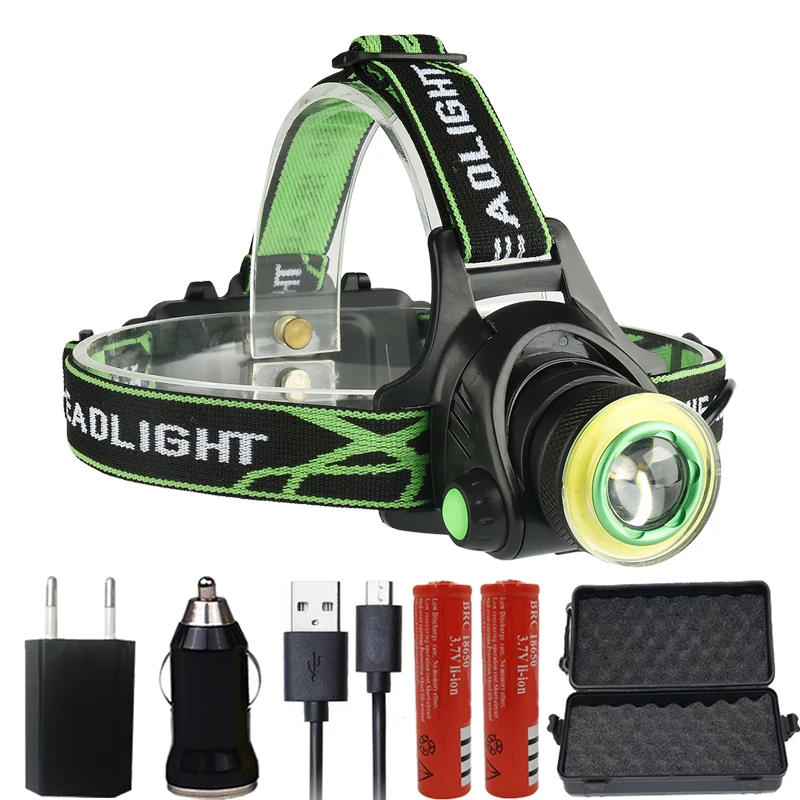 

z207403 Led Headlamp Headlight 10000LM T6 + COB Micro USB Charger Head Lamp Portable Light Torch Lantern for Camping