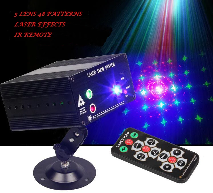 

Hot Sale RG 3 Lens 48 Patterns Laser Light Mixing Color Laser Projector Sound Active IR Remote Control LED Stage Light