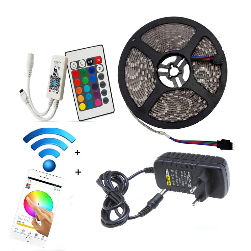 5 м 10 15 WiFi RGB Светодиодная лента Водонепроницаемая SMD5050 3528 2835 DC 12 В светодиодная
