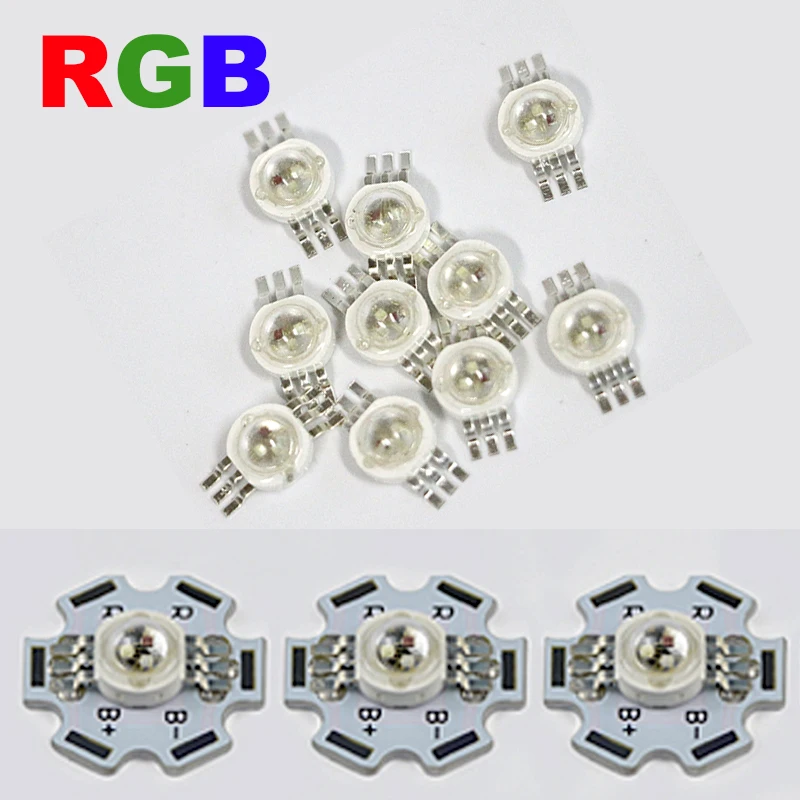 

50/100pcs High Power RGB LED COB Chip Red Green Blue With Star PCB DIY LED Bulb Diodes Lamp 3W Round SMD watts Light Beads
