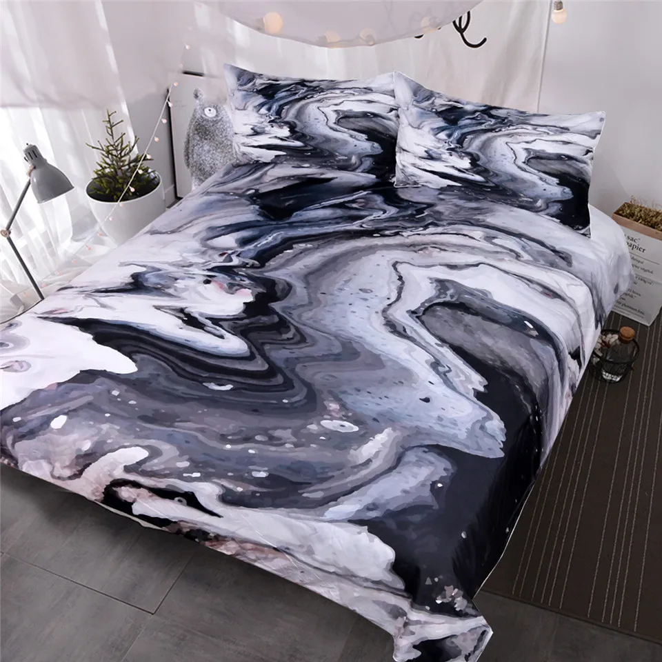 

Blessliving Modern Marble Pattern Duvet Cover Art Abstract Grunge Home Textiles Black and White Textured Fashion Bedding Set