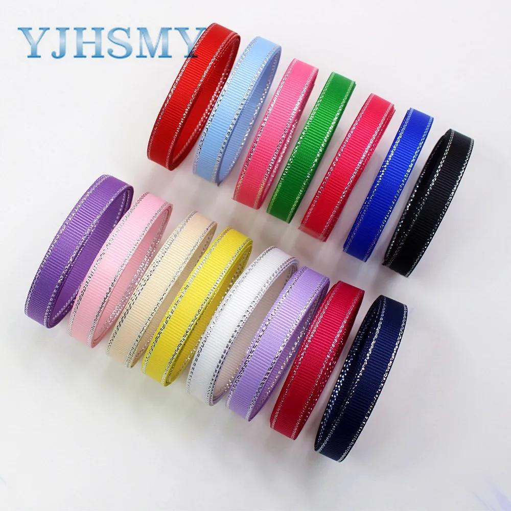 YJHSMY I-19316-565 10 мм ярдов серебристая Двусторонняя двусторонние grosgrain ленты &quotсделай