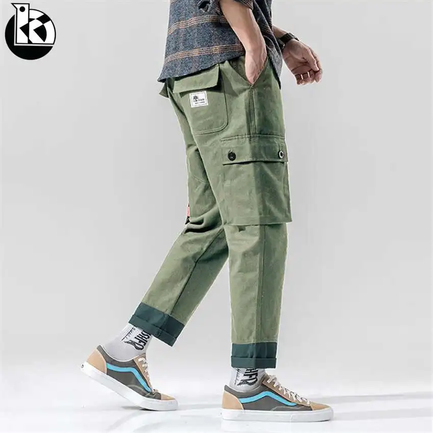 

2019 Spring And Autumn New Large Size Solid Color Tooling Trouser Men Fashion Casual Trend Color Matching Pants Cotton Mens Pant