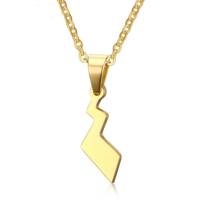

11x25.5 mm Pokemon Pikachu Tail Necklace for Women Gold Color Lightning Shape Necklace Stainless Steel 20'' Chain