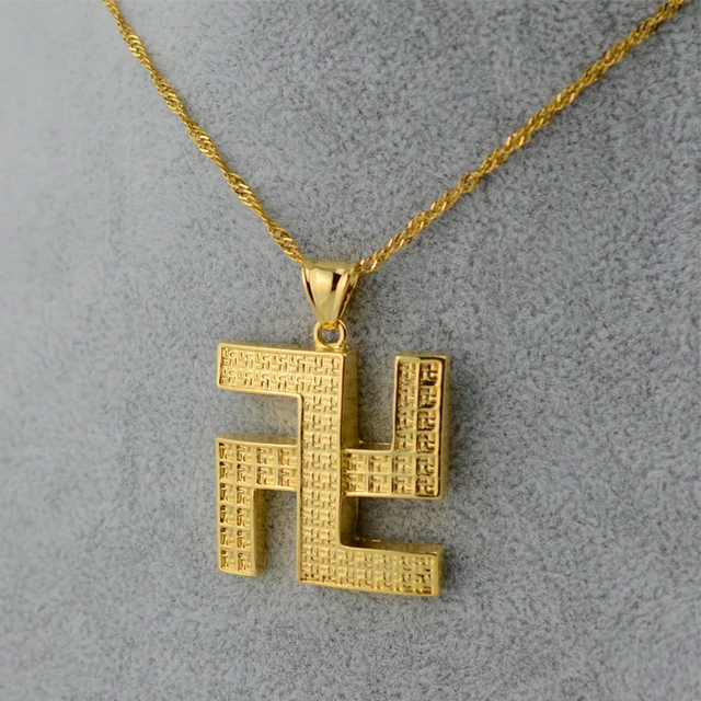 Anniyo Gold Color Svastika Srivatsa Pendant & Necklace Chain Buddhism ...