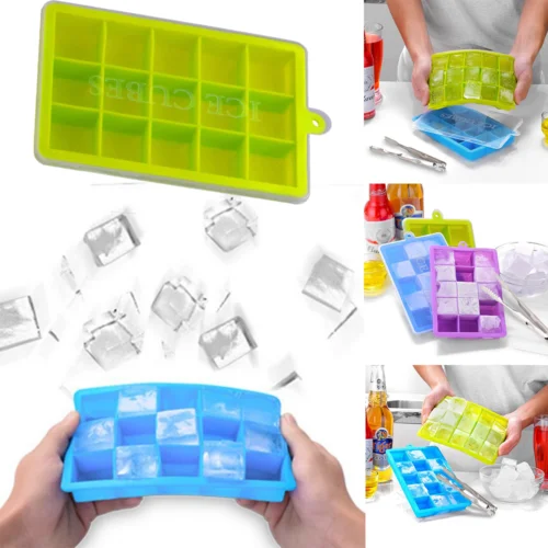 15 Grids DIY Silicone Ice Tray Mold Muffin Cake Chocolate Baking Mould With Lid DIY Ice Tools Solid Green 15 Grids DIY Silicone Ice Tray Mold Muffin Cake Chocolate Baking Mould With Lid DIY Ice Tools Solid Green