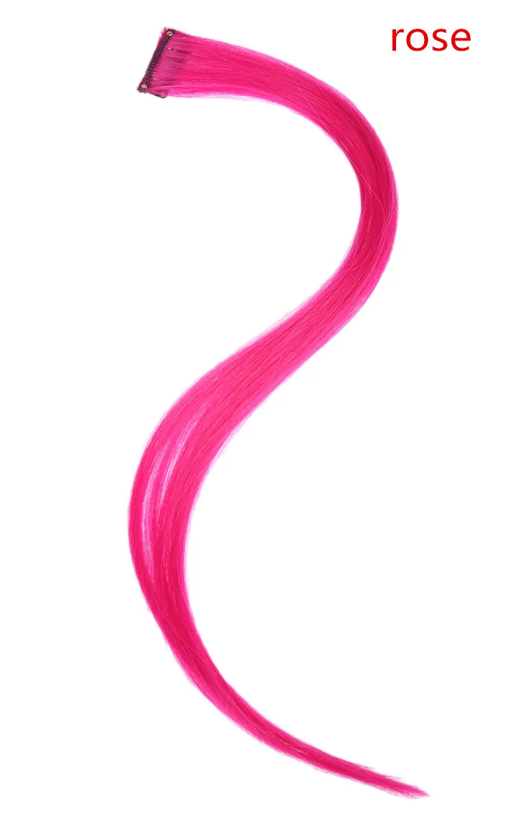 2" Длинные прямые поддельные цветные волосы для наращивания на заколках, яркие радужные волосы с полосками, розовые синтетические волосы с эффектом омбре, пряди на заколках - Цвет: Rose