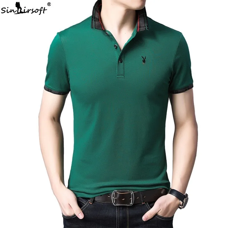 

Men's Cartoon Rabbit Pattern Embroidery Shirt Skinny Slim Fit Polos Tees Male Short Sleeve Smart Casual Tops Size M-3XL