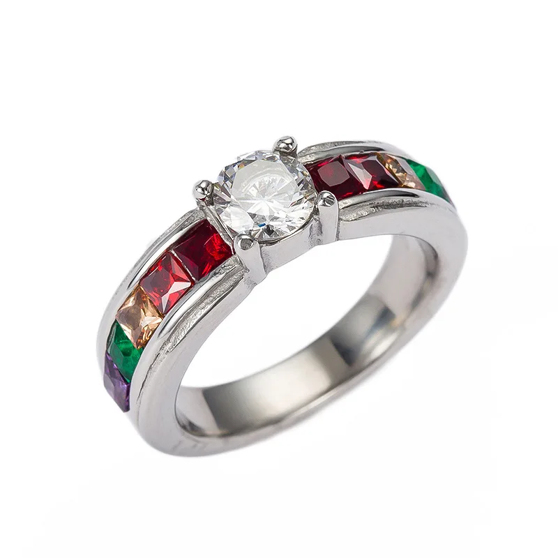 1PC Gift Box Packing zircon ring multi-color color stainless steel titanium steel ring jewelry Gift for Love High Quality