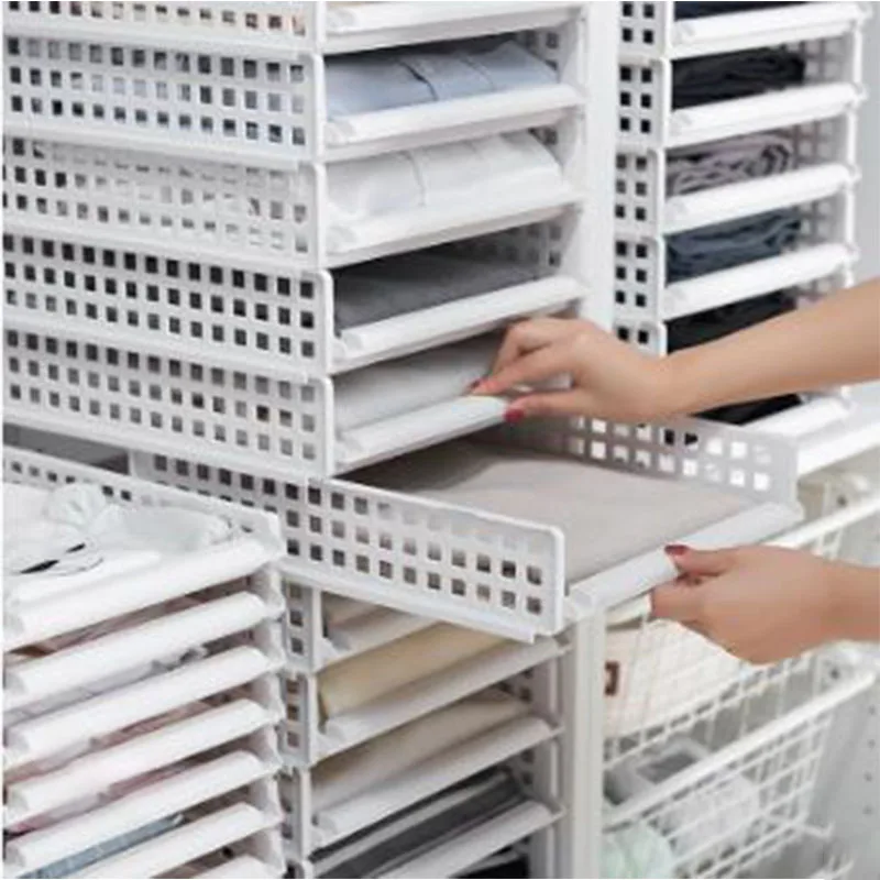 

1Pack Stackable Storage Basket Plastic Wardrobe Layered Clothes Bedroom Closet Toy Storage Box Modern Practical Household Items