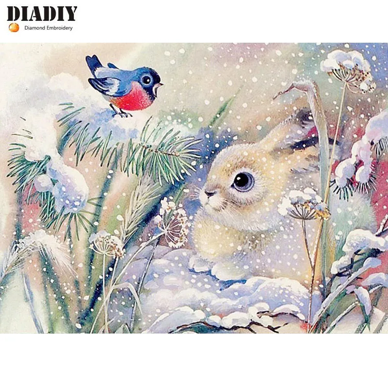 DIADIY Diamond Embroidery Rabbit Bird Picture By Rhinestones Painting Full Square Animal Mosaic Sale Wall Decor | Дом и сад