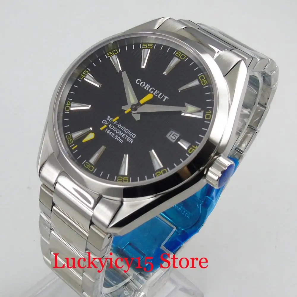 

CORGEUT Sapphire Crystal 41mm Black Dial With Date Window Stainless Steel Bracelet Automatic Men's Watch Bracelet Clasp