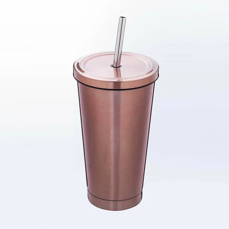 500ml Stainless Steel Cup New Soild Color Traveling Handy Tumbler Coffee Fashionable Unisex Drinking Straw Portable Hot Sale | Дом и сад