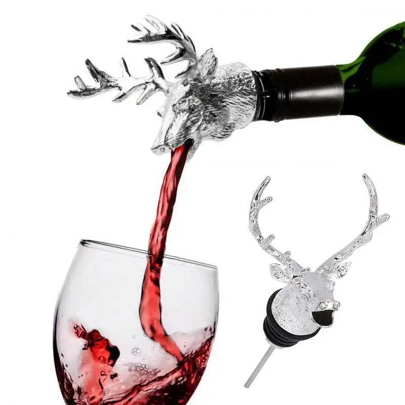 

Zinc Alloy Deer Stag Head Wine Bottle Pourer Novelty Safe Liquor Spirit Pourer Barware Wine Bottle Stopper Wine Aerator Oil Cork