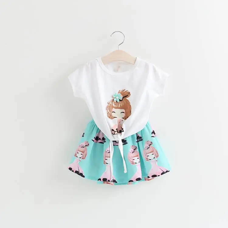 

2017 summer new children's short-sleeved T-shirt girls short-sleeved two-piece skirt suit