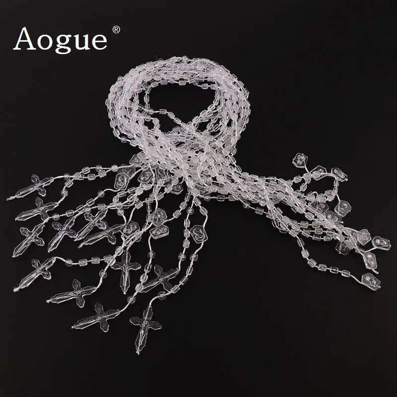 

12 pieces 3*5mm Clear Plastic Rosaries Lumnious Plastic Rosary Squar Beads Cheap Necklace Catholicism Prayer Religious Jewelry