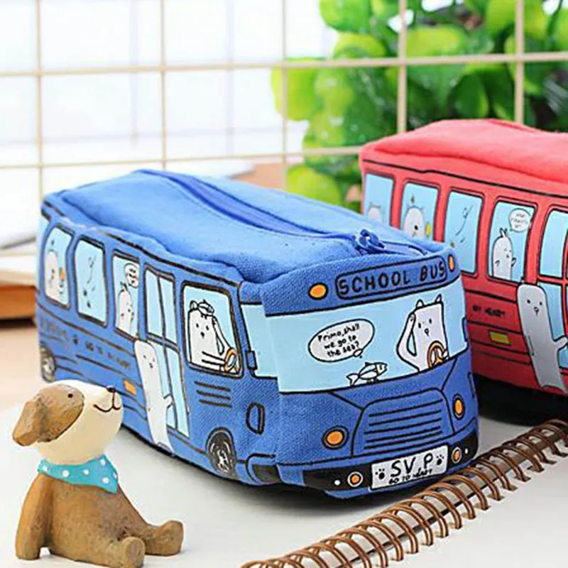 Creative Student Stationery Small Animal Bus Pencil Bag Bus Pencil Box Male And Female Canvas Large Capacity Pencil Case