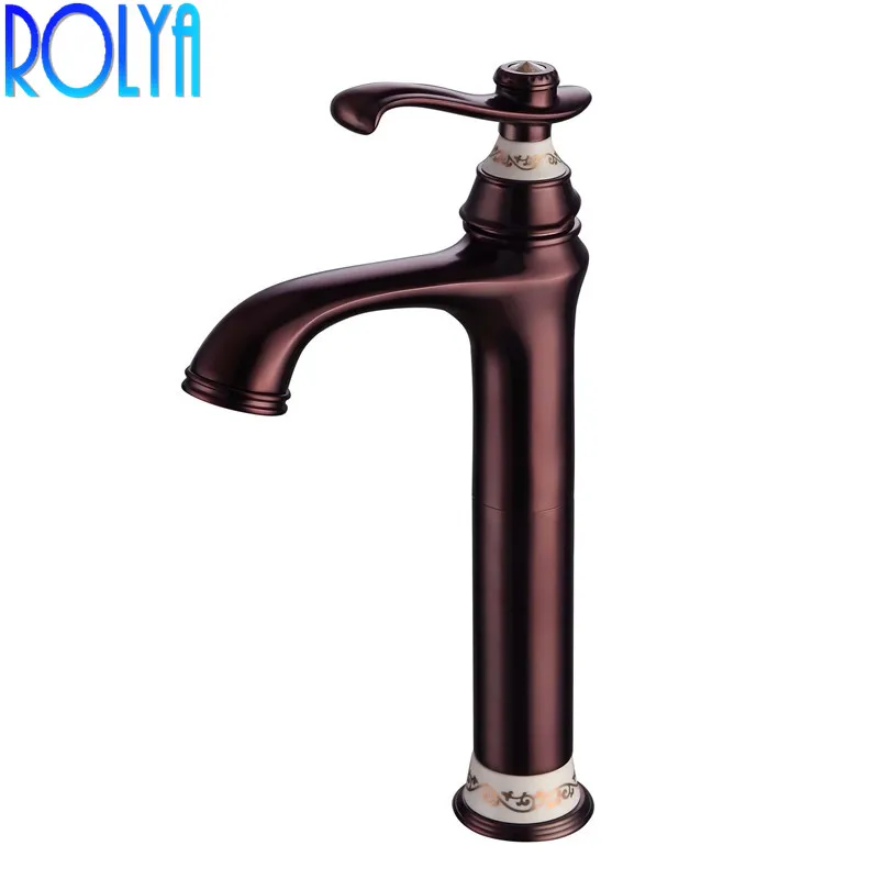 

ROLYA Wholesale Unique Single Lever High Boby ORB Lavatory Mixer Tap Oil Rubbed Bronze Vessel Sink Faucet