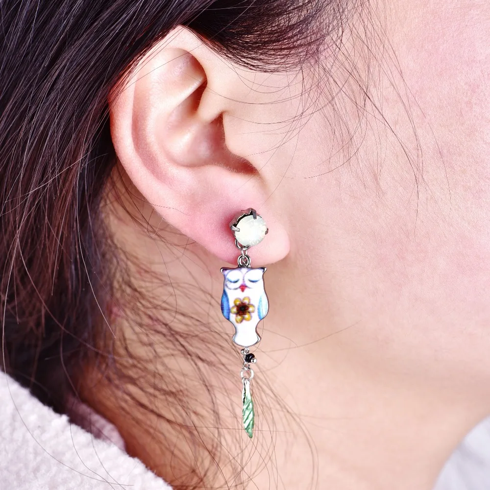 New Creative Bohemia Owl Leaf Stone Dangling Long Earrings for Women Chain Beads Pendant Drop | Украшения и аксессуары