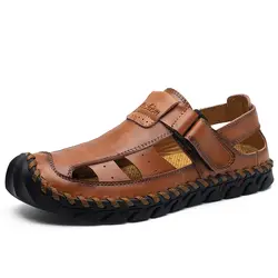 Мужские сандалии 2019 летние мужские кожаные сандалии в стиле ретро мужская пляжная обувь качественная повседневная обувь мужская кожаная