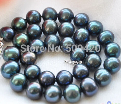 

Free Shipping >HUGE 13mm ROUND PEACOCK BLACK FW PEARL NECKLACE 17IN 925ss
