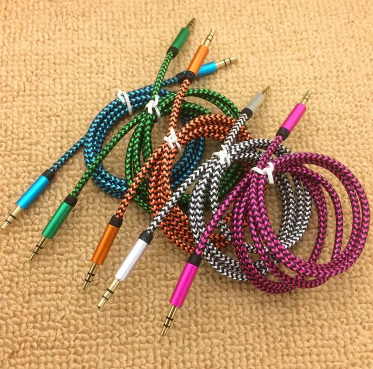 

Aux Cable 1m Nylon Frabic Audio Cable 3.5mm Male to Male for iPad Mobile Phone MP3 MP4 Computer Speaker cable 100pcs/lot