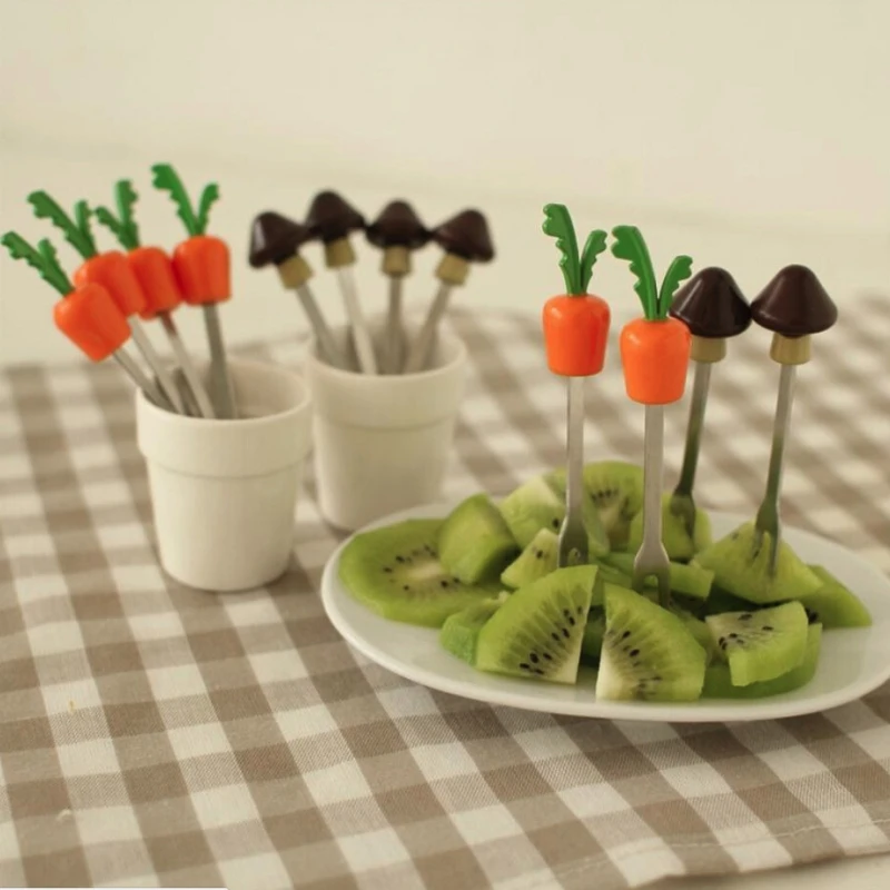 

Mini Portable Kitchen Tool Stainless Steel Fun Fruit Fork Cake Dessert Forks Lovely Creative Fruit Fork with Storage Holder