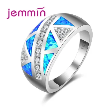 

925 Sterling Silver Ring Statement Fine Jewelry Engagement Party Rings for Women And Men Blue Fire Opal Finger Ring Bague