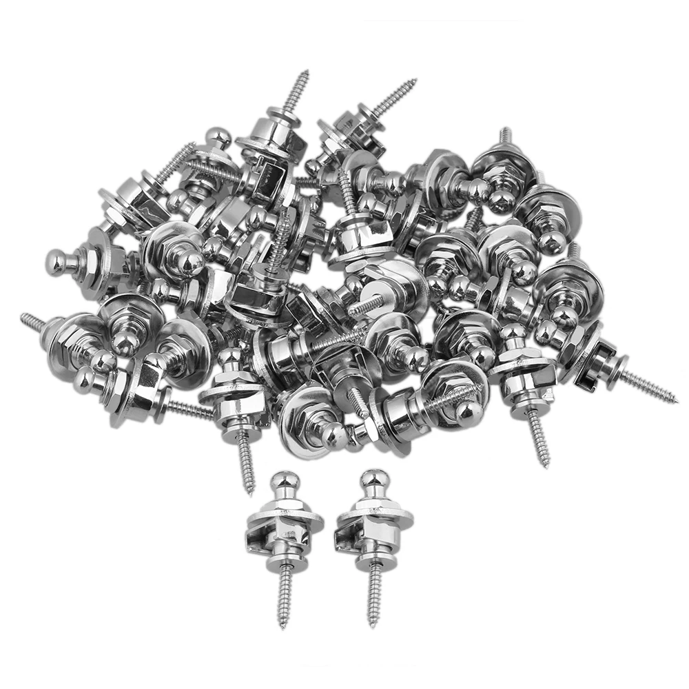

Yibuy 40xChrome Round Head Strap Locks Pins Button Knobs Guitar Secure System