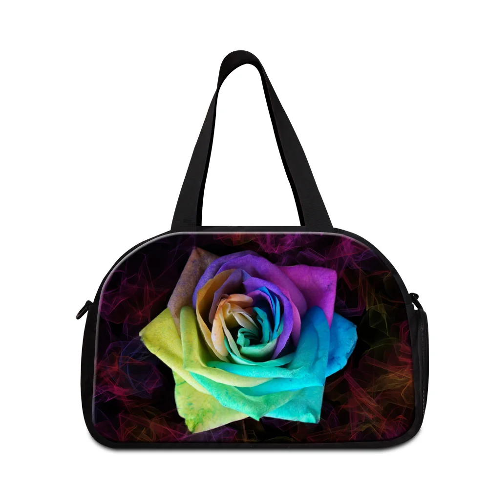 Dispalang colorful charming rose flower multifunctional women's duffle bags large capacity