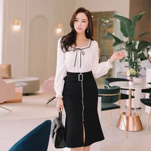 Dabuwawa, новинка весны, черные юбки для женщин, консервативный стиль, одноцветная юбка-Русалка на молнии, юбки до середины икры, D18DSK010