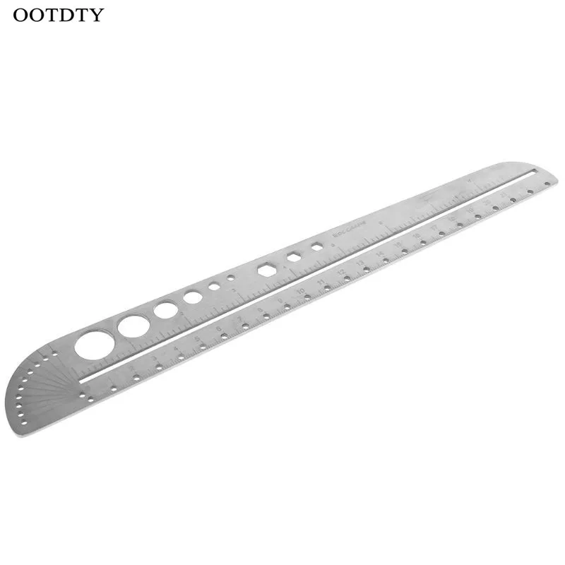 

OOTDTY Multifunction Scale Tool EDC Map Landmarks Compasses Hexagon Ruler Protractor Stainless Steel