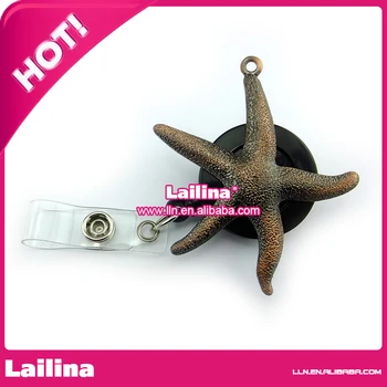 

Bronze Plated Starfish Rhinestone Retractable Badge Reel/ ID Badge Holder