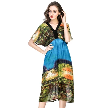 

African Floral Summer Dresses Long Chiffon Beach Party Wear Dress